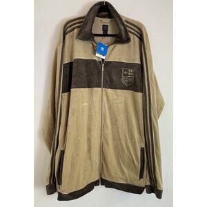 Vintage Adidas Mens 2XLT Beige Velour Track Suit Jacket Full Zip Y2K